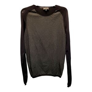 Emporio Armani Men's Black and Gray Long Sleeved Hexagon Shirt - Size 48